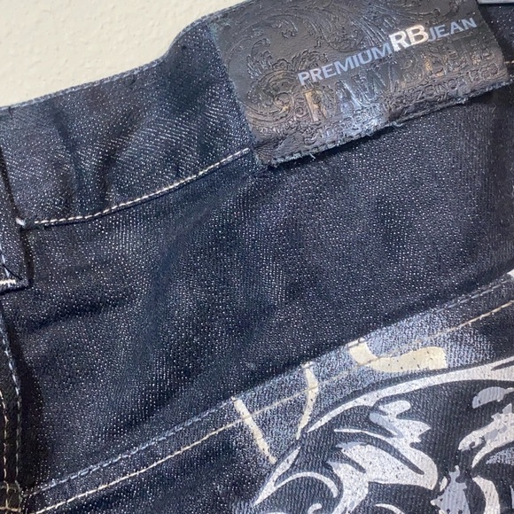 Y2K‎ Baggy JNCO Style Graphic Denim Shorts Lightning Fleur-de-Lis Bling Detail - Picture 14 of 16